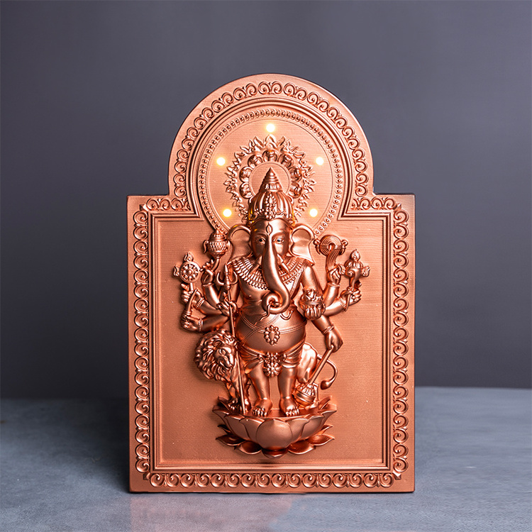 Diwali Special Light Wood Ganesha Sculpture Wall Ganesha Statue Hindu God