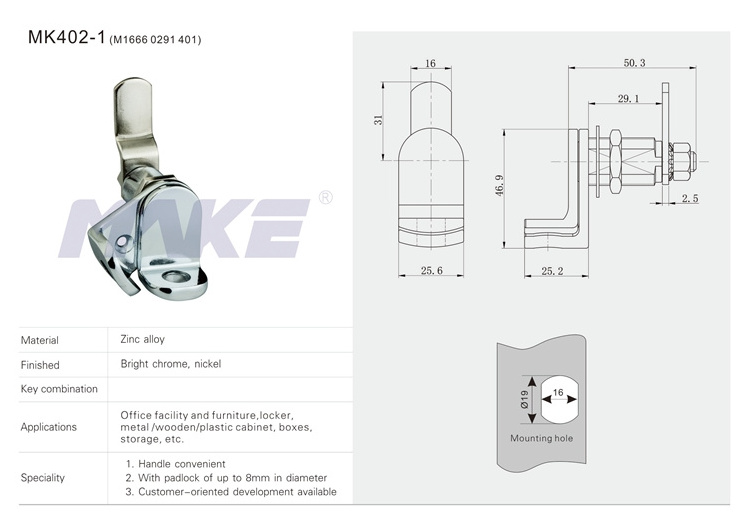 MK402-1 Zinc Alloy Hook Locker Lock Latch Hasp Lock Work With Padlock