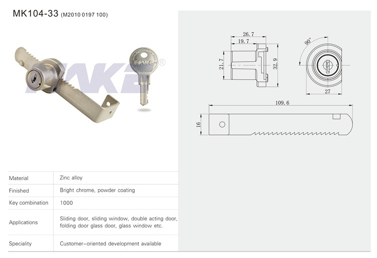 MK104-33 Security Jewelry Showcase Sliding Glass  Lock from MakeLock