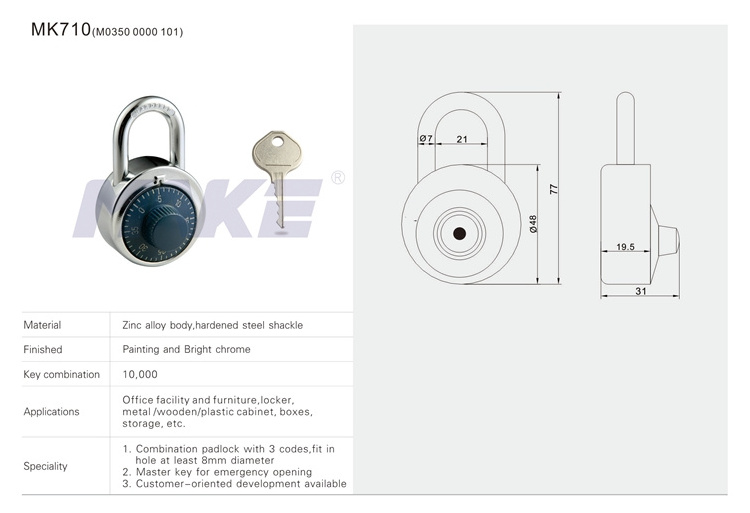 MK710 High Security Round Hardened 3 Digit Combination Padlock