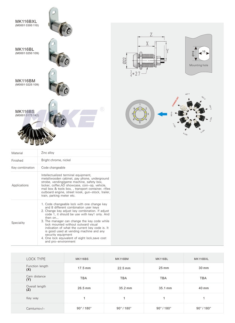 MK116BM Cam Quarter Turn Screw Lock For Vending Machine