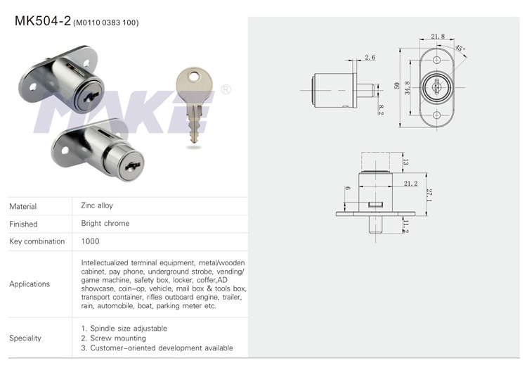 MK504-2  Letterbox Glass Cabinet Office Furniture Desk Drawer Push Lock