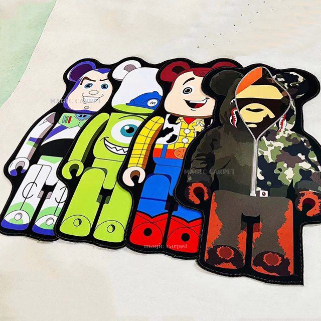 custom large size logo rugs die cut irregular shape bearbrick design carpets 3d anime cartoon rug fluffy logo rugs