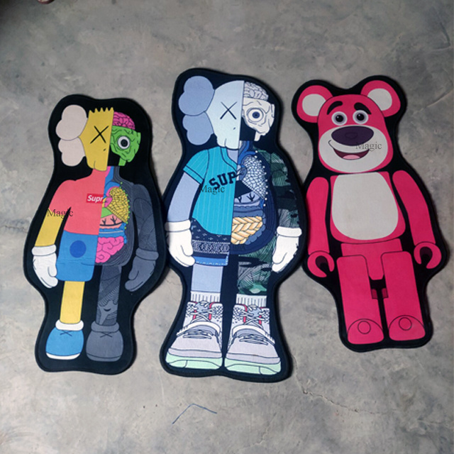 custom large size logo rugs die cut irregular shape bearbrick design carpets 3d anime cartoon rug fluffy logo rugs