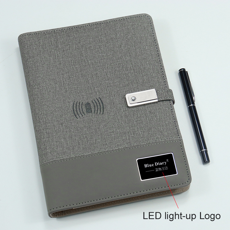 High Quality Wireless Charger Power Bank Notebook Customized LED Light-up Logo Promotional Power Bank Planner Business Gift