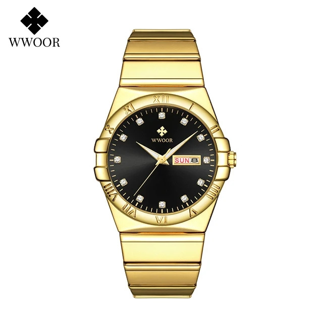 WWOOR 8885 Men's Stainless Steel Fashion Popular Quartz Wristwatch Casual Waterproof Watch For Men Week Date Relogio Masculino