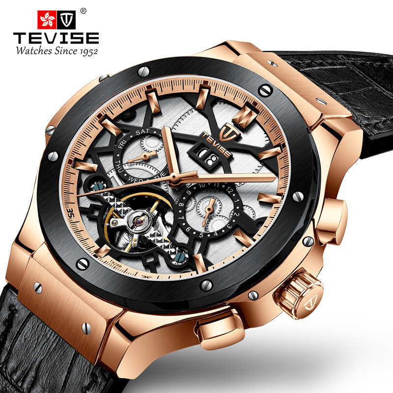 Tevise T828b 2019 new explosion watch men's mechanical automatic watch multi-function big fly wheel waterproof advance watch