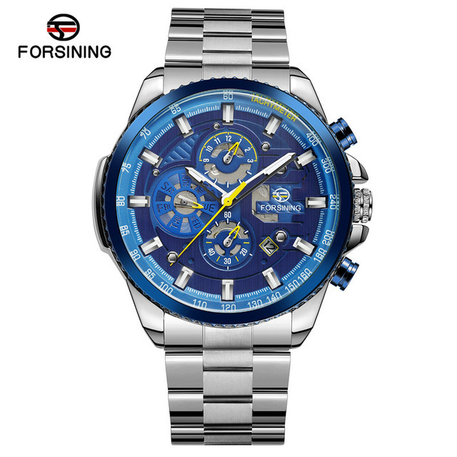 Forsining Luxury Men Automatic Mechanical Watches Classic Stainless Steel Strap Calendar Wristwatches