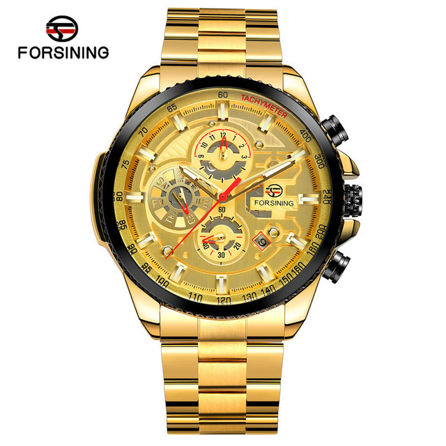 Forsining Luxury Men Automatic Mechanical Watches Classic Stainless Steel Strap Calendar Wristwatches