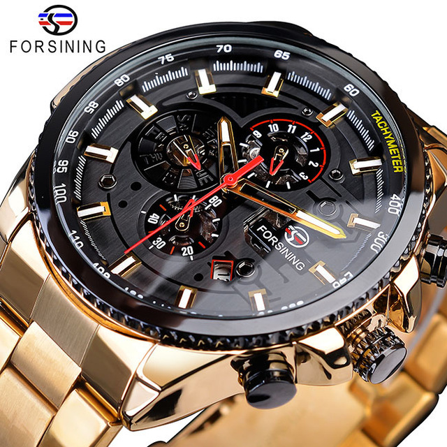 Forsining Luxury Men Automatic Mechanical Watches Classic Stainless Steel Strap Calendar Wristwatches