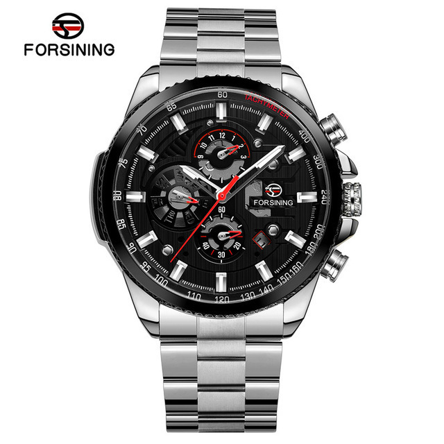 Forsining Luxury Men Automatic Mechanical Watches Classic Stainless Steel Strap Calendar Wristwatches