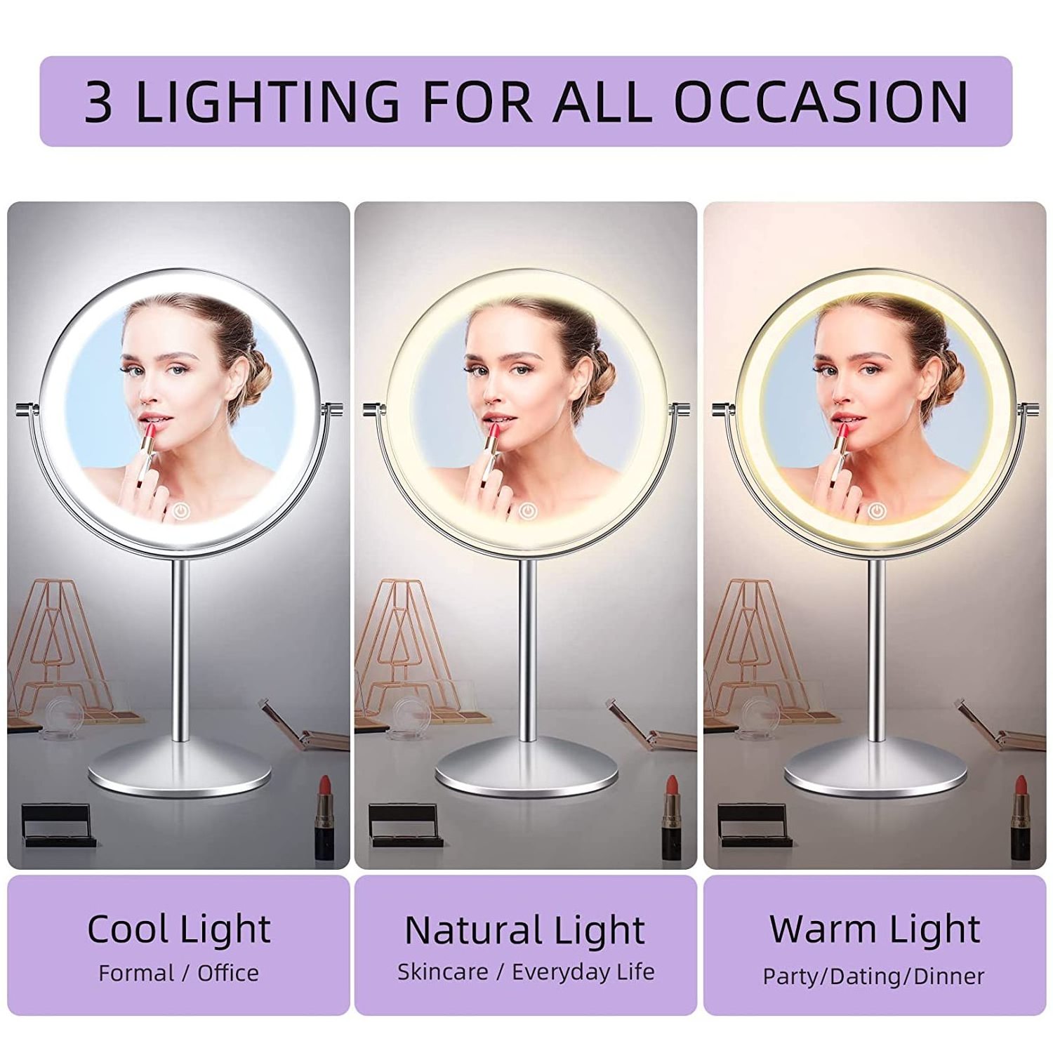 MG3 2023 New Cosmetic Mirror Lighted Double Sided 1/5X Magnifying Makeup Mirror With Led Light