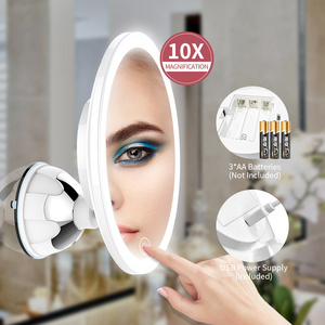 M6 Cosmetic 10X Magnifying Bathroom Wall Mount Battery Makeup Mirror With Suction Cup