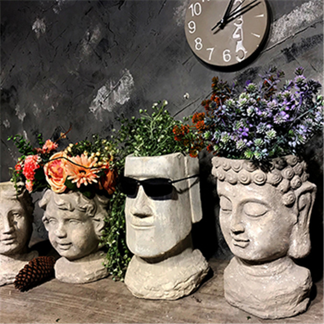 Wholesale Hot Selling Resin Buddha Statue Decorative Figurine Head Face Planter Statue Flower Pot For Home and Garden Decor