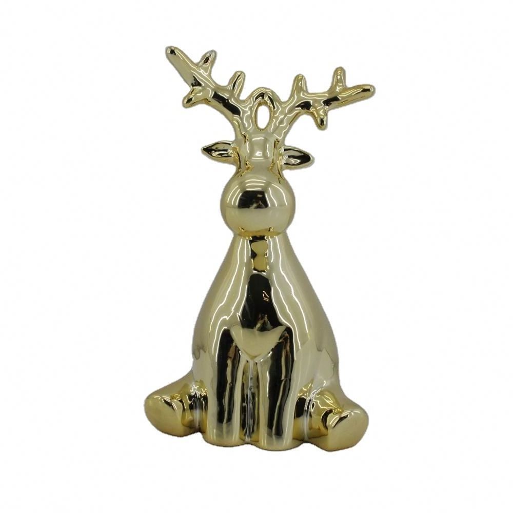 Christmas  Reindeer Design Ceramic Gold Wholesale deer figurine home decoration personalized christmas ornaments 2021 new design