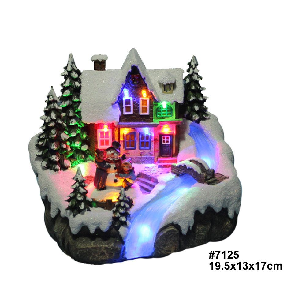 Manufacturer Xmas Decoration Christmas Resin Decorations  Christmas Village House Ornaments LED light for Indoor decorative