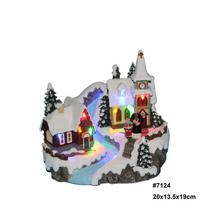 Manufacturer Xmas Decoration Christmas Resin Decorations  Christmas Village House Ornaments LED light for Indoor decorative