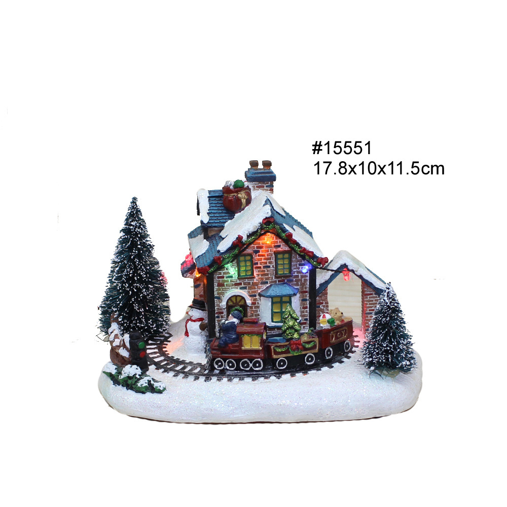 Manufacturer Xmas Decoration Christmas Resin Decorations  Christmas Village House Ornaments LED light for Indoor decorative