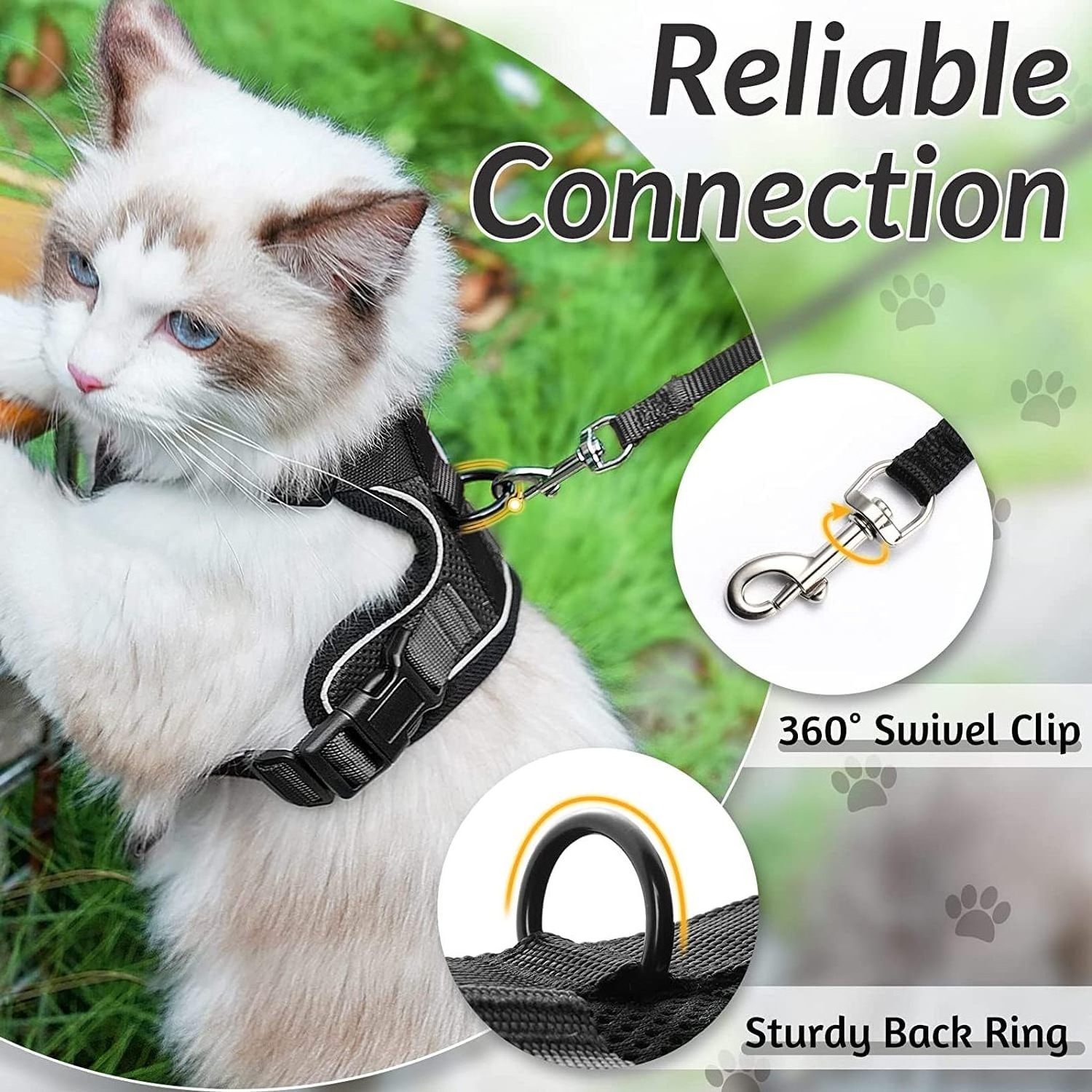 Soft Mesh Small Cat Harness and Leash Set Adjustable Vest Escape Proof for Pet Kitten Easy Control Reflective Puppy Dog