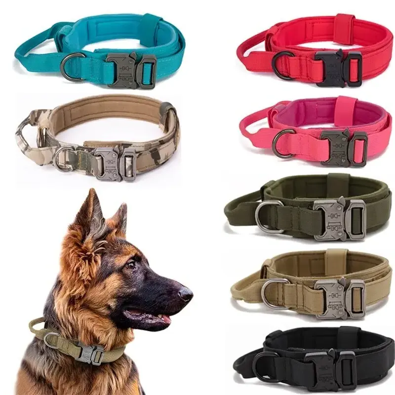 High Quality Heavy Duty Metal Buckle Pet Collar Large Dogs collar and leash set Tactical Dog Collars