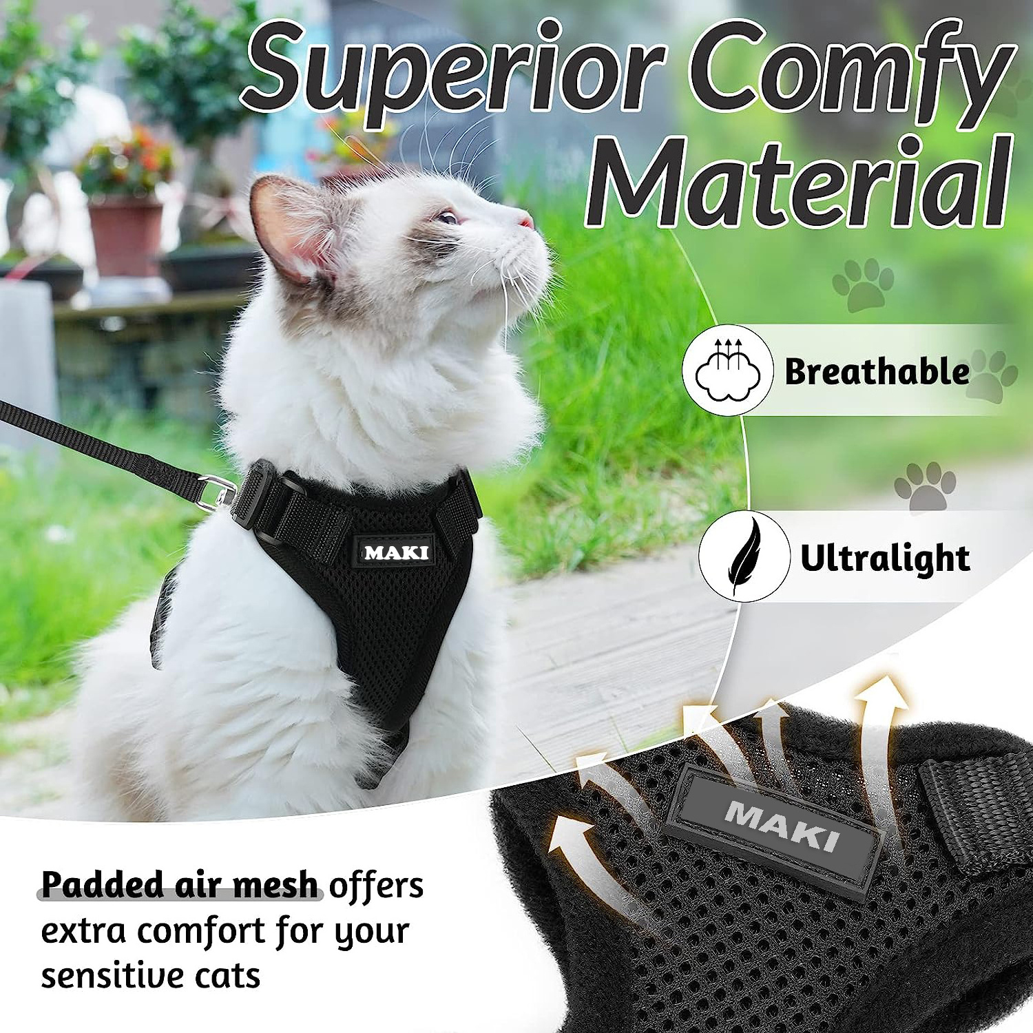 Soft Mesh Small Cat Harness and Leash Set Adjustable Vest Escape Proof for Pet Kitten Easy Control Reflective Puppy Dog