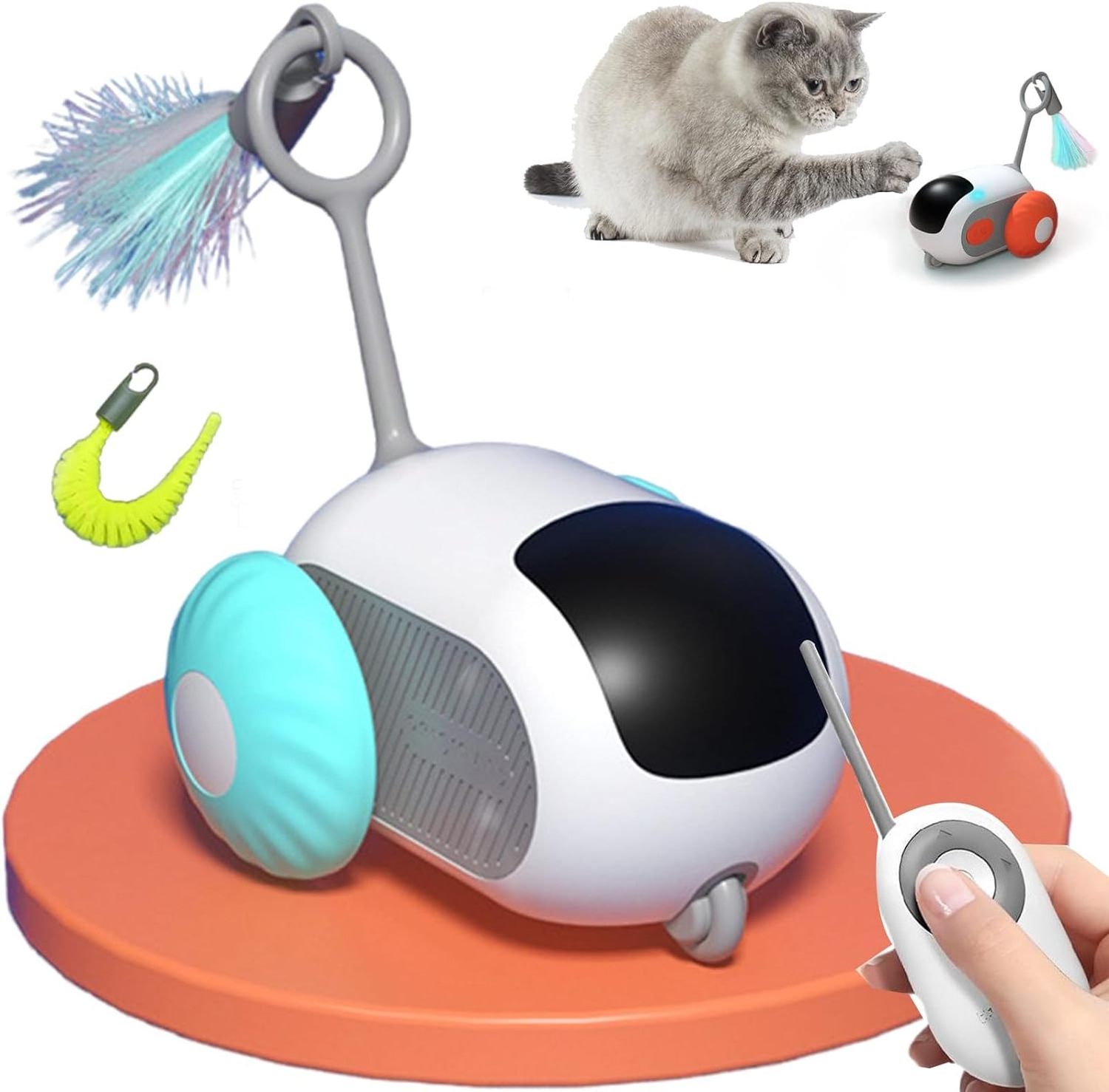 Funny smart gravity remote control electric interact teaser rotate cat toy with feathers