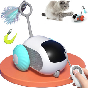 Funny smart gravity remote control electric interact teaser rotate cat toy with feathers