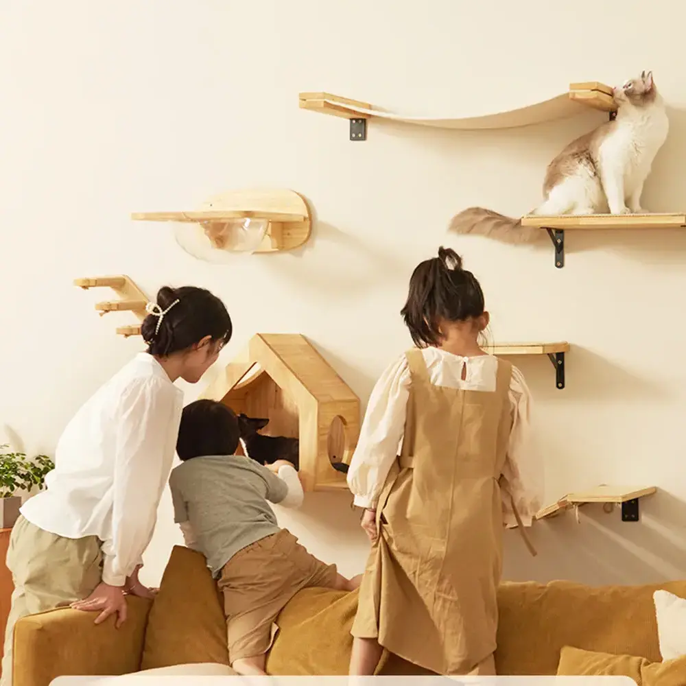 wholesale DIY Sisal Various Size Wall Mounted Cat Climbing Frame Cat Tree Solid Wood Cat Jumping Platform Wall Pet Furniture