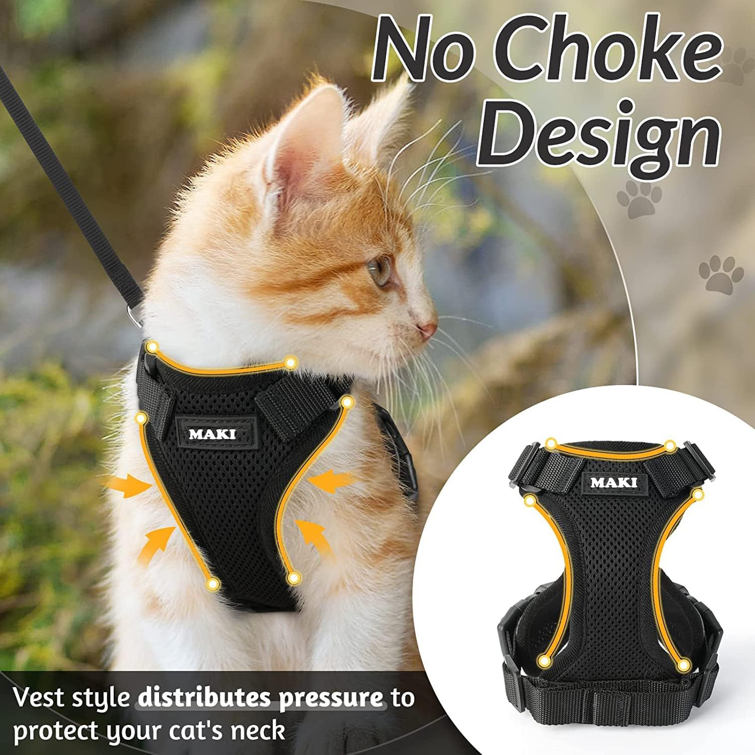 Soft Mesh Small Cat Harness and Leash Set Adjustable Vest Escape Proof for Pet Kitten Easy Control Reflective Puppy Dog