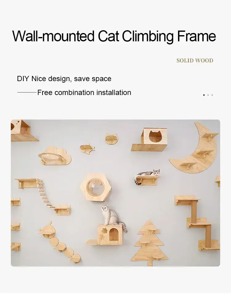 wholesale DIY Sisal Various Size Wall Mounted Cat Climbing Frame Cat Tree Solid Wood Cat Jumping Platform Wall Pet Furniture