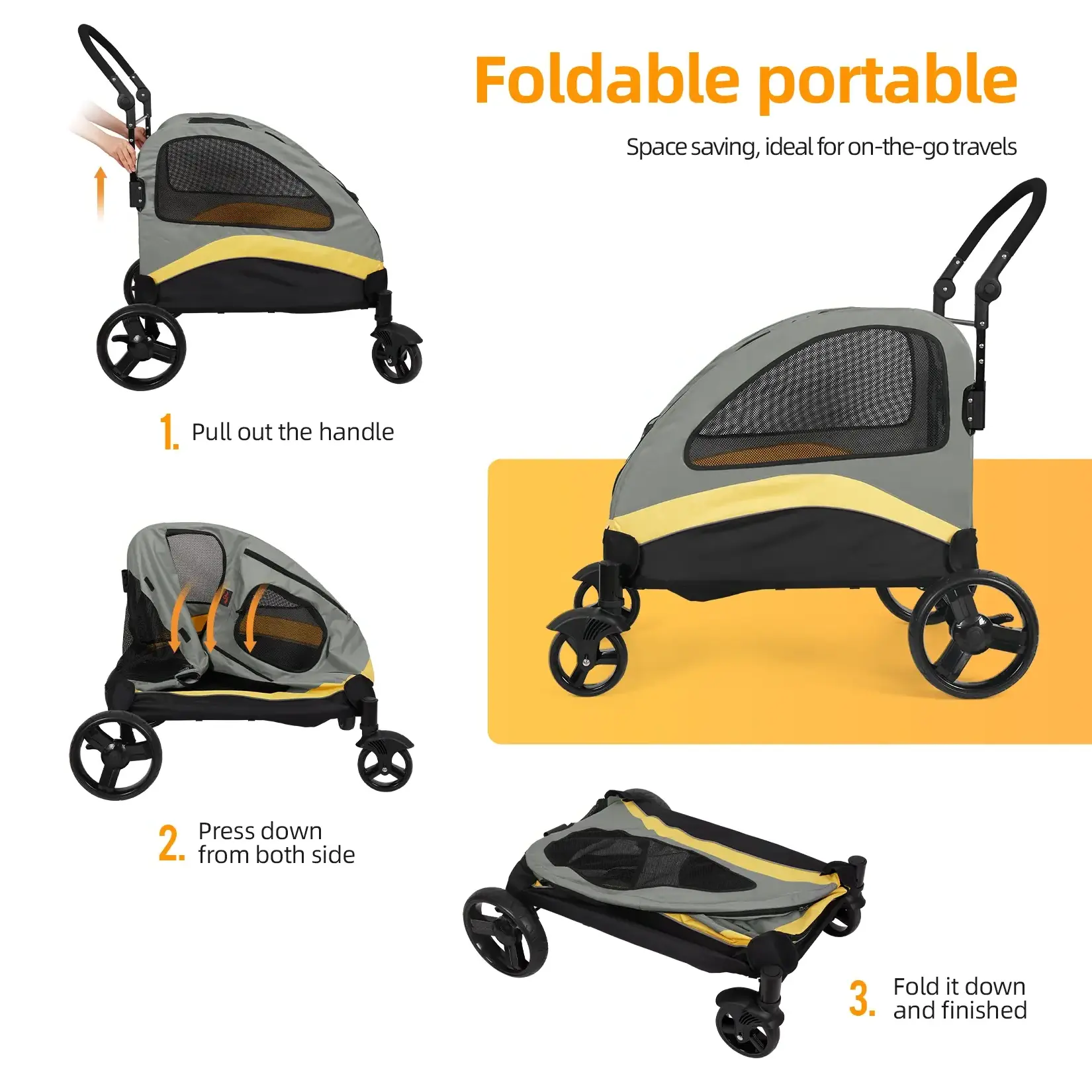 sell well Low MOQ foldable Pet Stroller for cats and dogs,Dog Stroller for large dogs or 2 dogs,Heavy Duty Pet Gear Wagon Cart