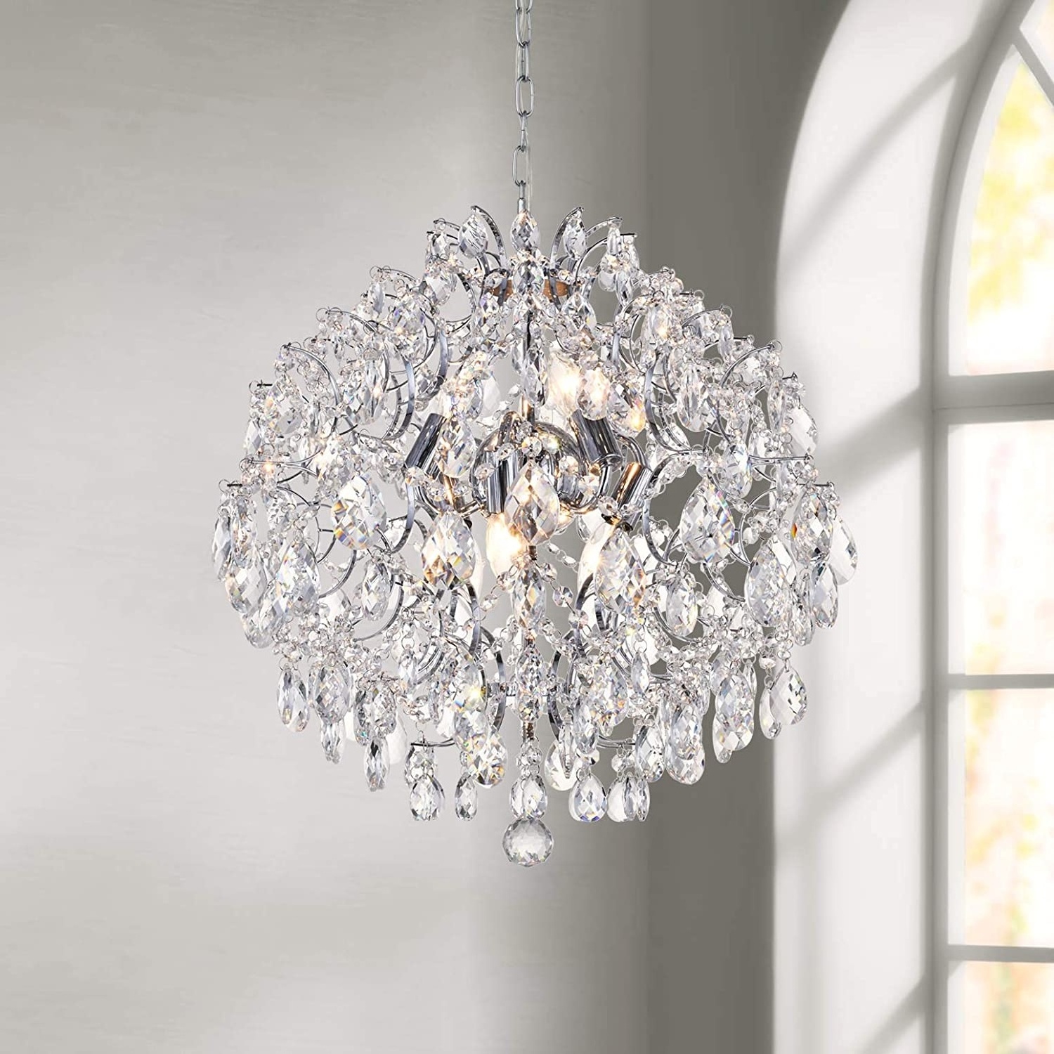 Modern Pendant Chandelier Crystal Raindrop Lighting Ceiling Light Fixture Lamp 1 E26 Bulb