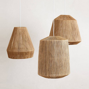 American Style Farmhouse Rattan Pendant Light Fixtures Hemp Rope Wicker Chandeliers Hanging