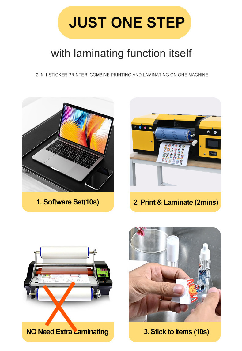 Factory Wholesales 2 in 1 UV DTF Printer with Laminator Sticker Label Cup Printing Machine for Small Home Business Idea