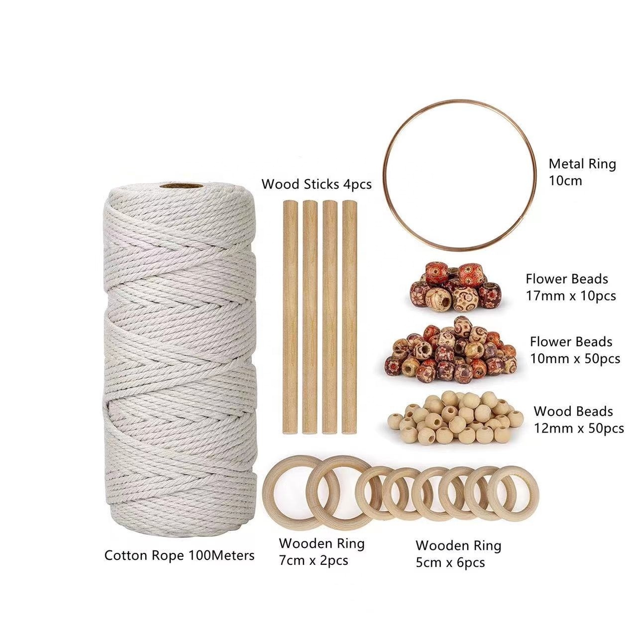 DIY Macrame Kit for Adults Beginners, Macrame Beads with Wooden Rings and Wooden Sticks for Macrame Plant Hanger Kit