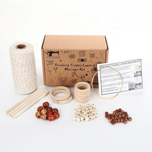 DIY Macrame Kit for Adults Beginners, Macrame Beads with Wooden Rings and Wooden Sticks for Macrame Plant Hanger Kit