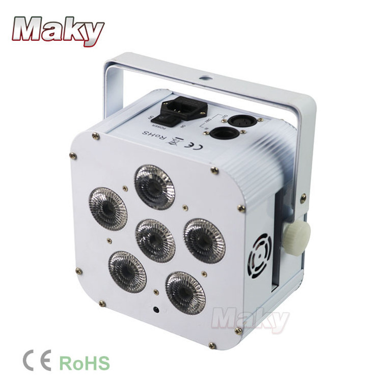 MAKY newest!!led lights 6pcs rgbwa uv 6in1 Battery Powered & Wireless DMX 512 operated flat par light/Quad LED light