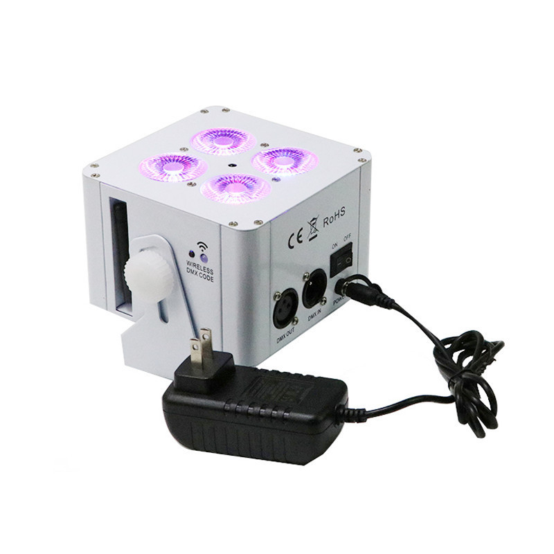 Cheap price mini laser 4pcs RGBWA+UV  dj uplight with battery wireless  IRC remote control DMX slim flat par light