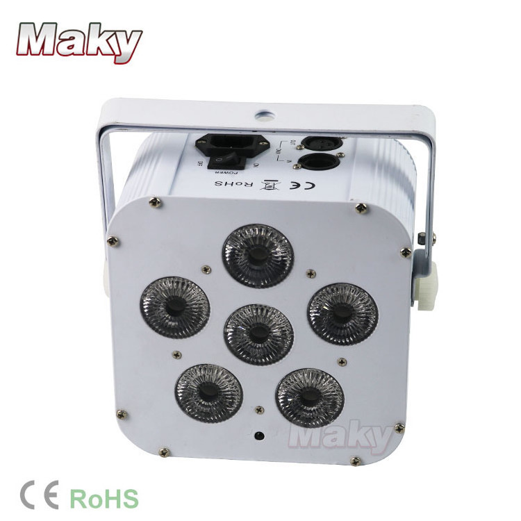 MAKY newest!!led lights 6pcs rgbwa uv 6in1 Battery Powered & Wireless DMX 512 operated flat par light/Quad LED light