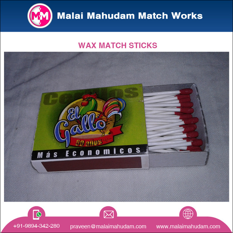 Buyer's Label Custom Head Color 35mm Length Wax Match Stick Box/Wax Matches for Multipurpose Use