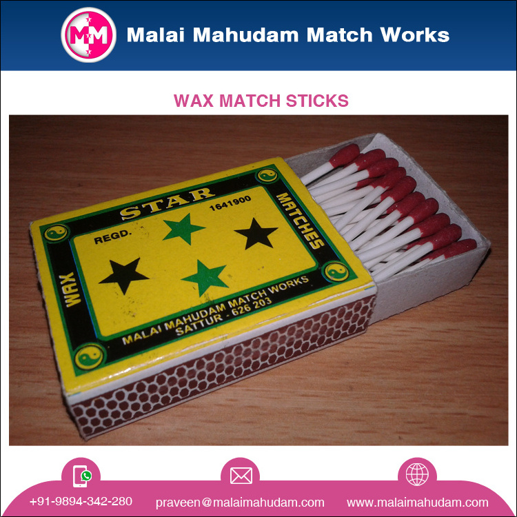 Buyer's Label Custom Head Color 35mm Length Wax Match Stick Box/Wax Matches for Multipurpose Use