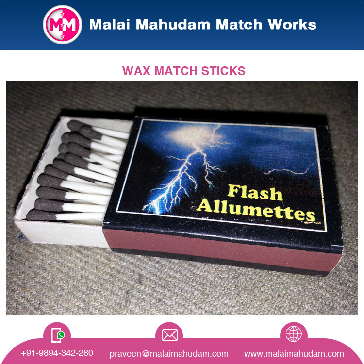 Buyer's Label Custom Head Color 35mm Length Wax Match Stick Box/Wax Matches for Multipurpose Use