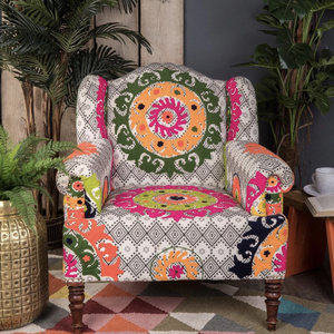 Indian Style Colorful Decorative Handcrafted Embroidered Upholstered Boho Living Room Maharaja Chair Furniture