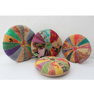 Organic cotton vintage kantha work round zafu meditation cushion PV filled yoga Meditation Cushion