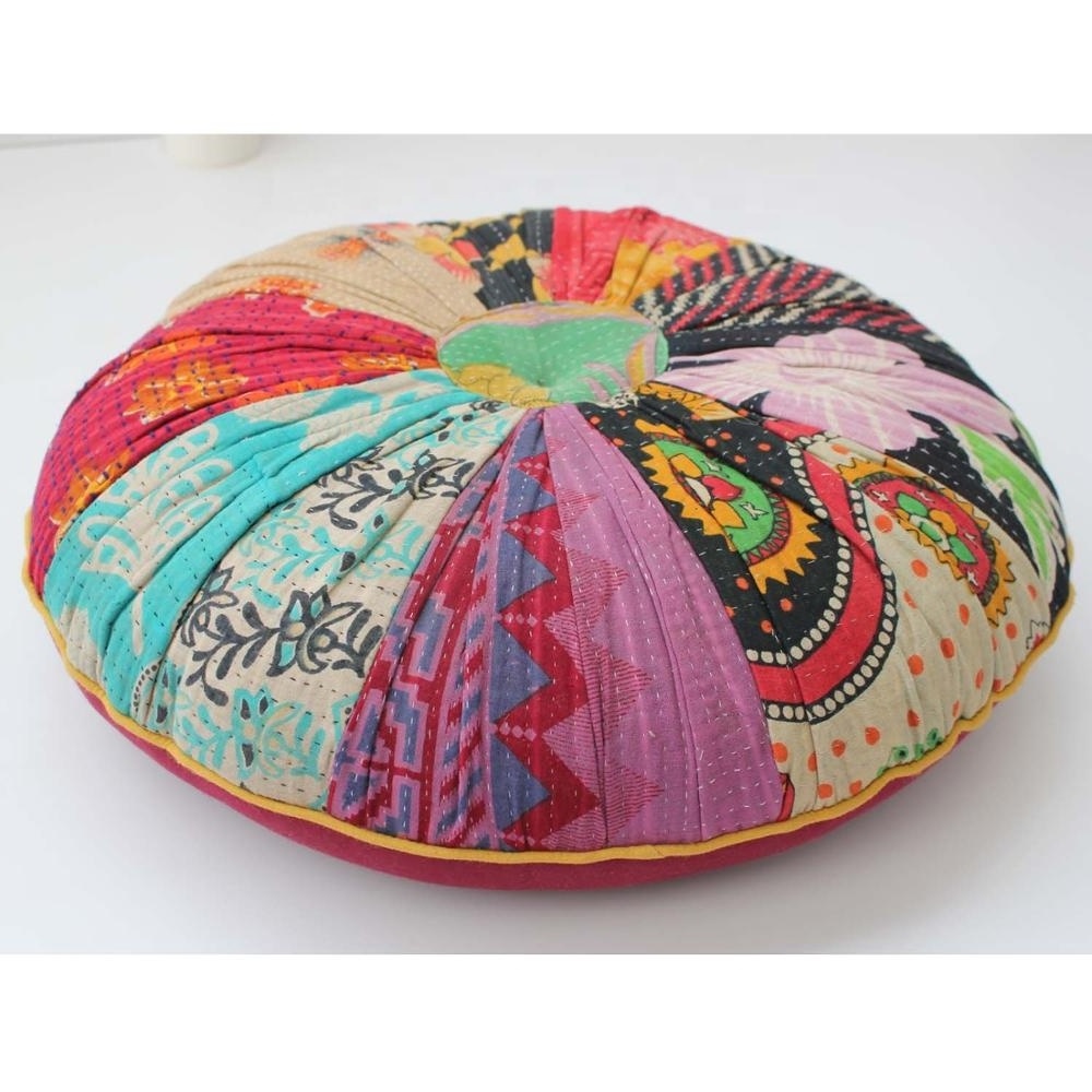 Wholesale custom patchwork old rali with kantha work round PV meditation yoga seat cushion