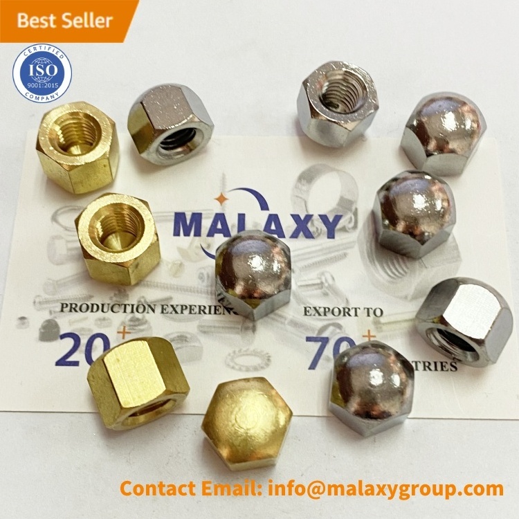 MALAXY Brass chromed Din917 M3 M4 M5 M6 M8 M10 M12 M14 M16 M20 Hex Acorn Nuts 304 Stainless Steel Short Head Cap Nut