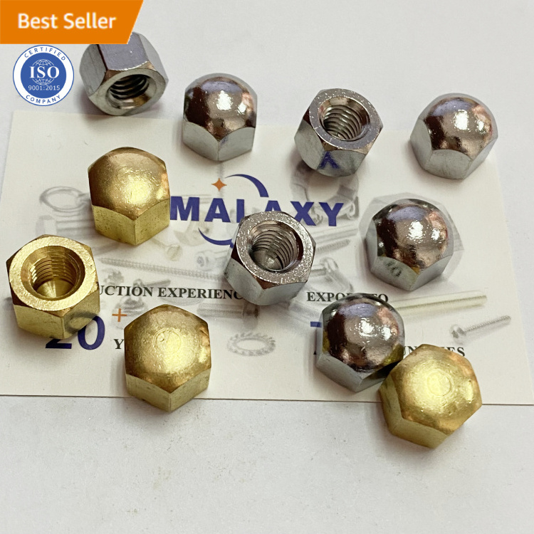 MALAXY Brass chromed Din917 M3 M4 M5 M6 M8 M10 M12 M14 M16 M20 Hex Acorn Nuts 304 Stainless Steel Short Head Cap Nut