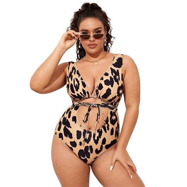 Sexy Print Plus Size Leopard Bikini Ladies One Piece Swimsuit Mature Micro Bikini Plus Size