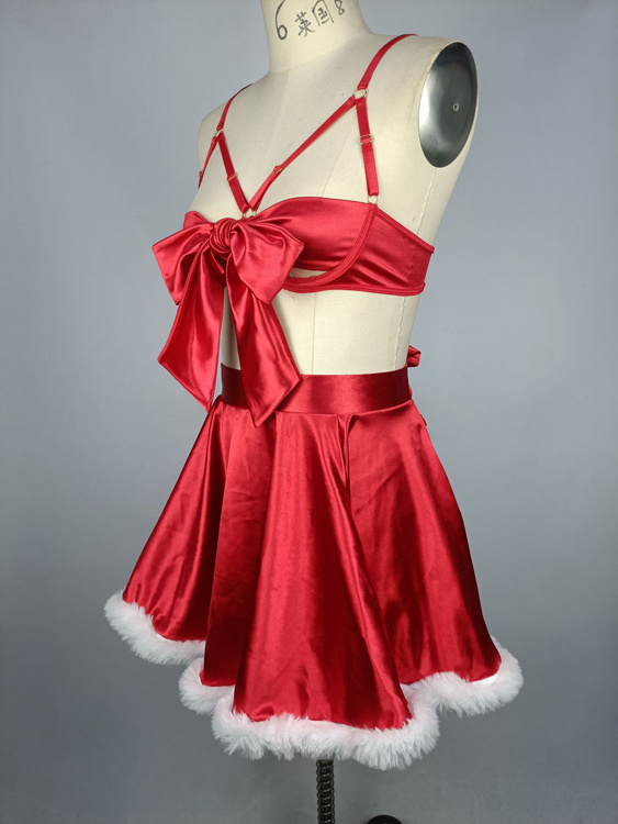 Red Sexy Erotic Lingerie Set Christmas Bow Uniform Female Four-Piece Set