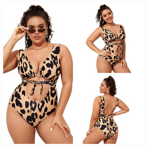 Sexy Print Plus Size Leopard Bikini Ladies One Piece Swimsuit Mature Micro Bikini Plus Size